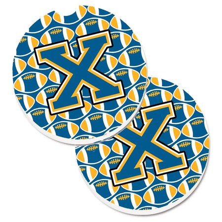 Carolines Treasures Letter x Football Blue and Gold  Cup Holder Car Coaster, PK2 CJ1077-XCARC